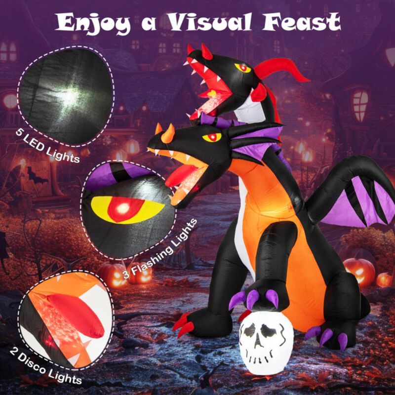 Hivvago 8 Feet Inflatable Twin-Headed Dragon Decoration with Lights