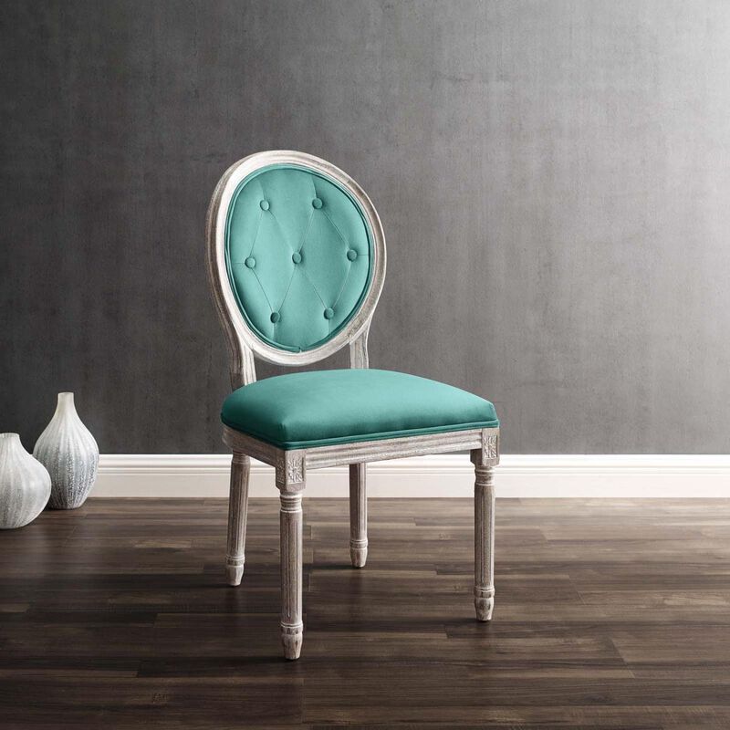 Modway Arise French Vintage Performance Velvet Dining Chair in Natural Teal