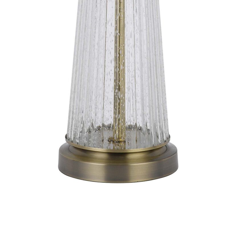 31 Inch Table Lamp Set of 2, White Shade, Tapered Glass Body, Metal Base - Benzara
