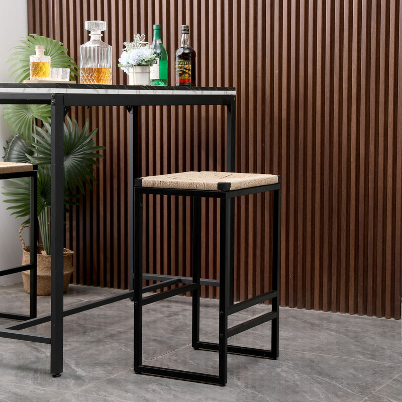 2 Backless Bar Stools in Paper Rope Woven Chairs