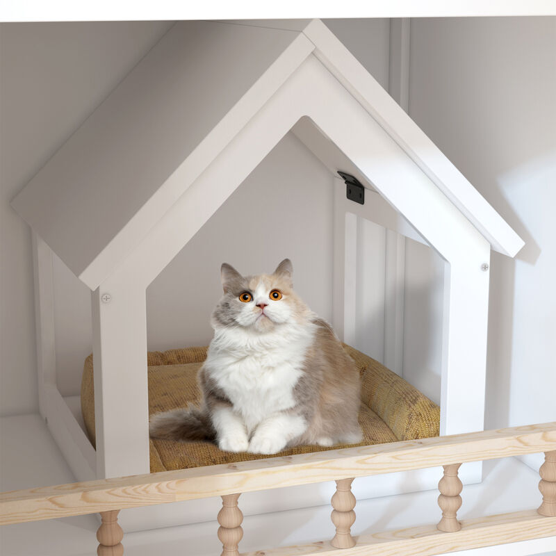 FUFU&GAGA White Cat Cabinet with Metal Lock, Cat Hole, Metal Hinges, Cable Management, Raised Feet & Metal Slide, (63" x 23.6" x 39.4"),White