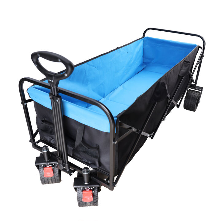 Streamdale Folding Cart Wagon for Garden, Shopping, Beach - Black + Blue