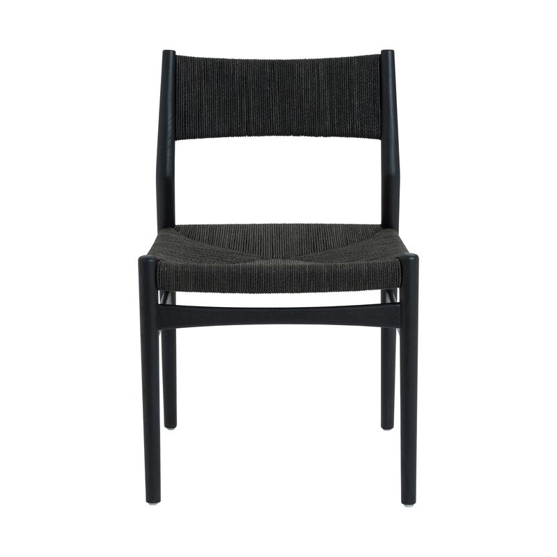 Rie Dining Side Chair Set of 2, Danish Inspired Panel Backrest, Black Woven - Benzara