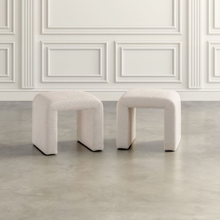 Jofran Luxury Curved Upholstered Waterfall Jacquard Petite Ottoman Bench - Set of 2