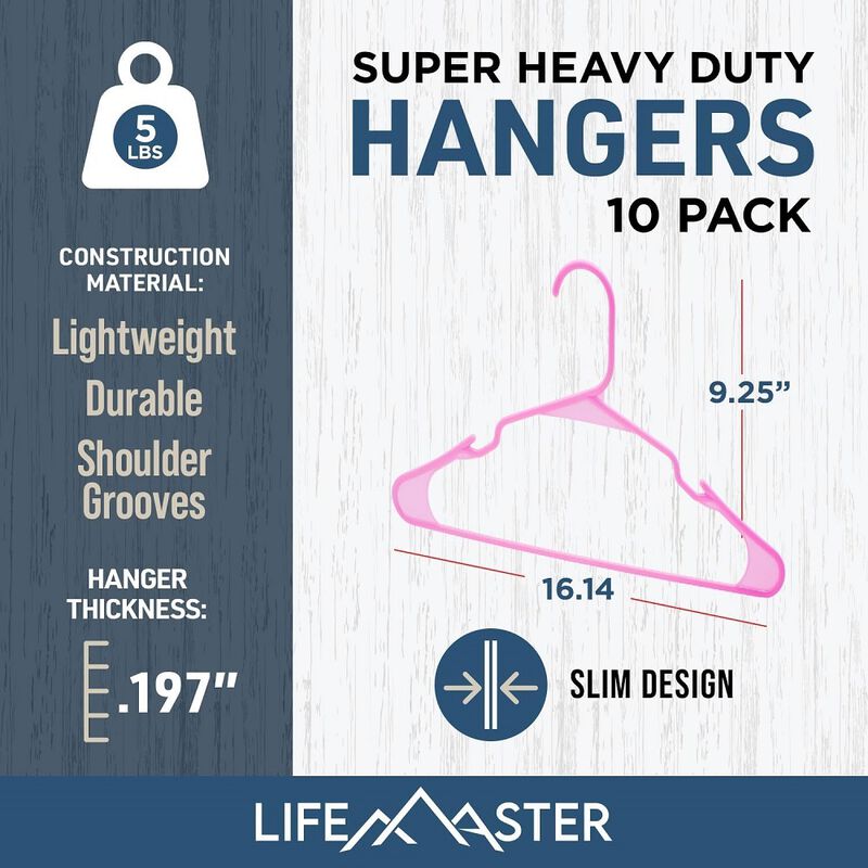 Plastic Clothes Hangers – Heavy Duty Hanger Set, for Organizing Clothes, Dresses, and Coat, Holds Up to 5 lbs, Space-Saving Hangers with Non-Slip Shoulder Grooves, Pack of 10, Pink