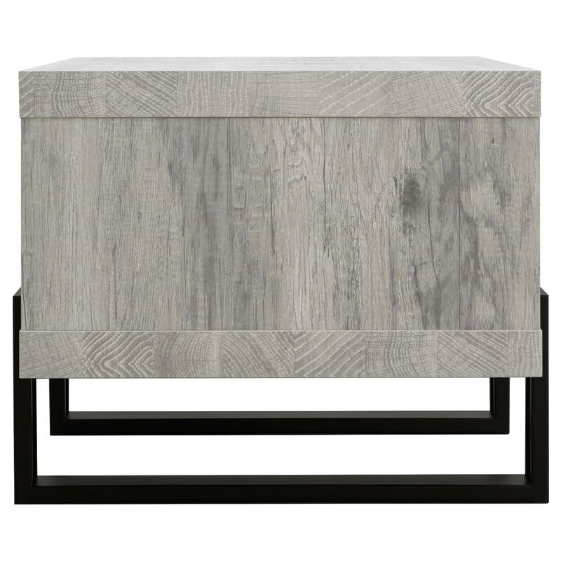 Modern Driftwood Open Shelf Coffee Table, Gray and Black - Benzara