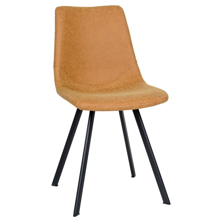 LeisureMod Markley Leather Dining Chair With Metal Legs in Olive Green