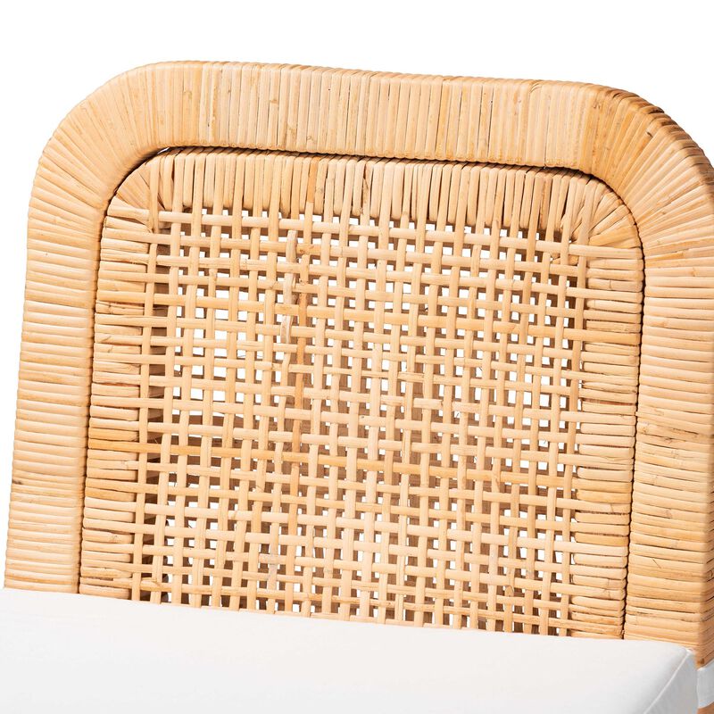Bali & Pari Zariah Modern Bohemian Natural Brown Rattan and Mahogany Wood Bar Stool