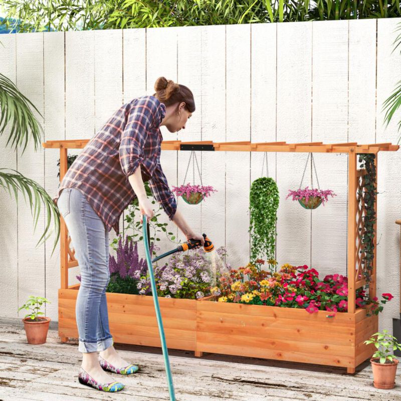 Hivvago Raised Garden Bed with Side Trellis Hanging Roof and Planter Box