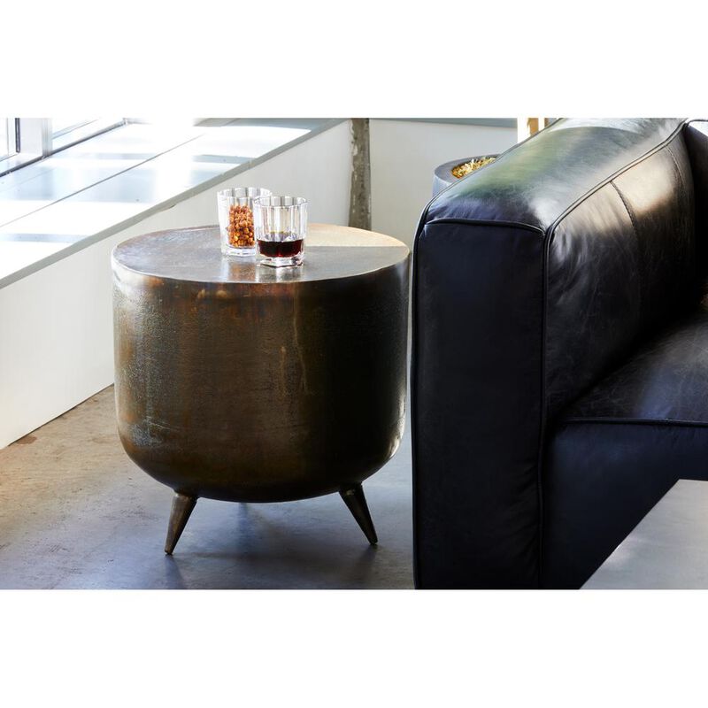 Kettel Rustic Brass Drum Accent Table - Modern Collection, Belen Kox