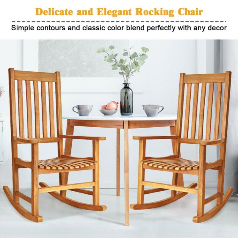 Hivvago Indoor Outdoor Wooden High Back Rocking Chair