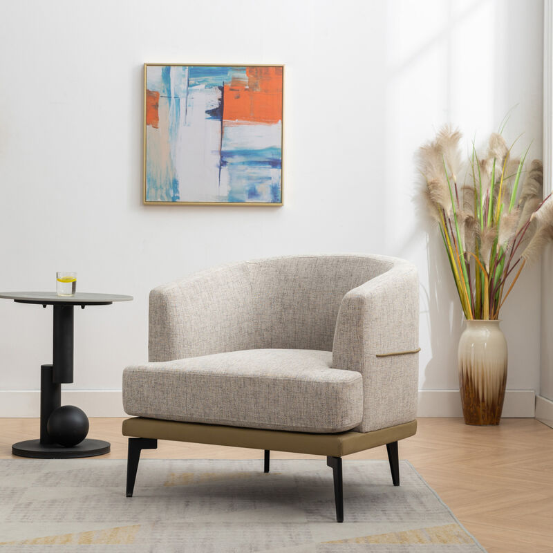 Modern Twotone Barrel Fabric Chair, Upholstered Round Armchair For Living Room Bedroom Reading Room