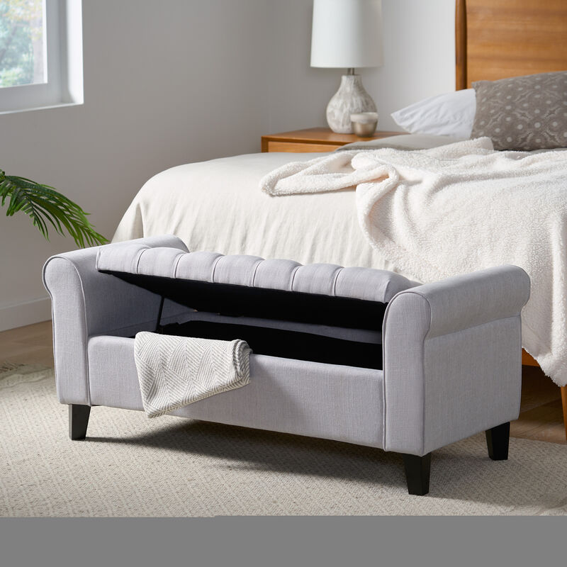 Contemporary Button-Tufted Storage Ottoman with Rolled Arms