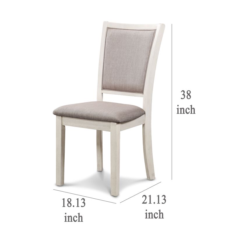 Han Dining Chair Set of 2, Light Brown Fabric, Beige Solid Rubberwood - Benzara