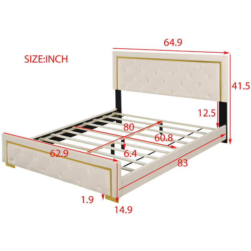 Merax Velvet Upholstered Platform Bed Frame