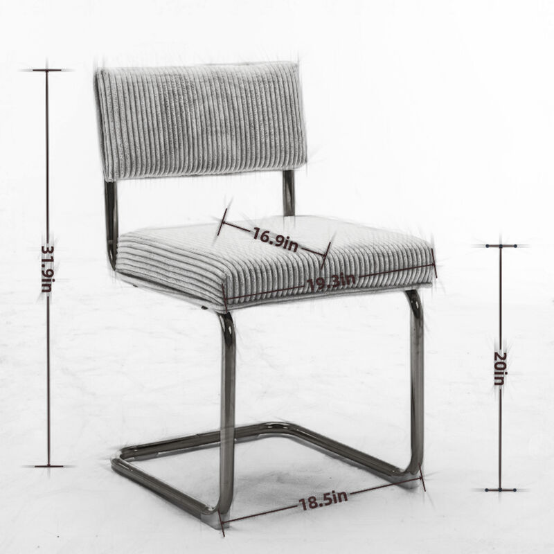 Hivvago Set of 2 Modern Dining Chairs in Corduroy Fabric with Gold Metal Base
