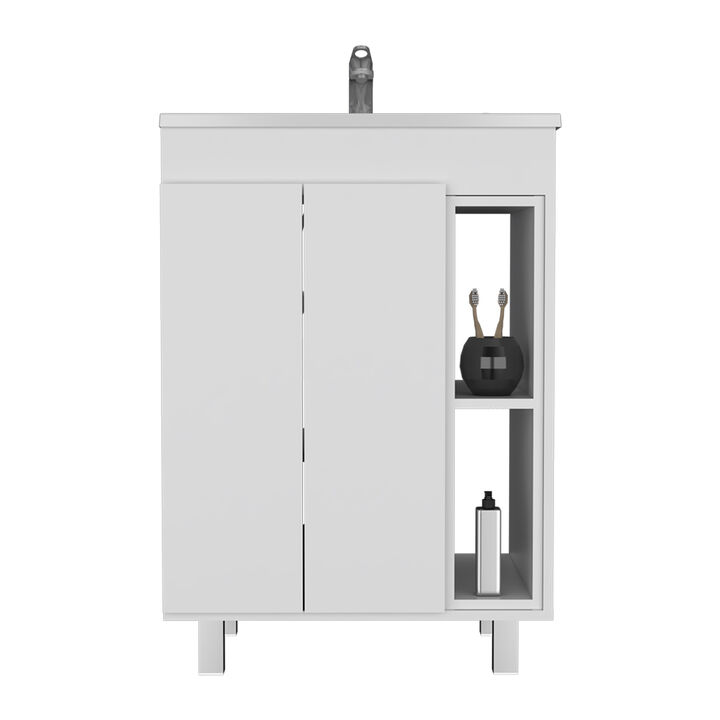 DEPOT E-SHOP Acra Free Standing Vanity, Two Interior Shelves, Two External Shelves, Double Door Cabinet, White