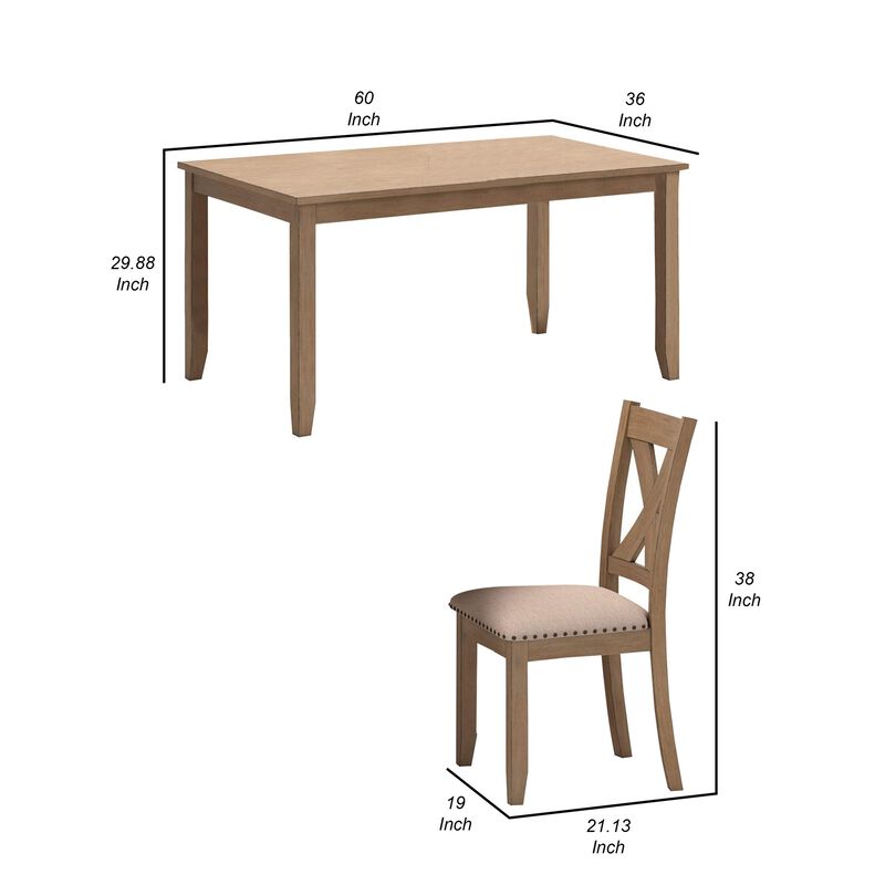 Sky Dining Set, Rectangular Table, 6 Polyester Upholstered Chairs, Brown - Benzara