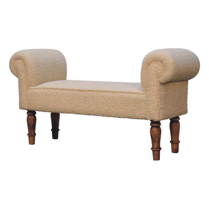 Upholstery Solid Wood Boucle Cream Bench
