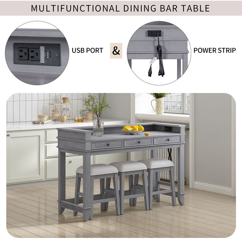 Merax 4-piece Dining Bar Table Set with 3 Stools