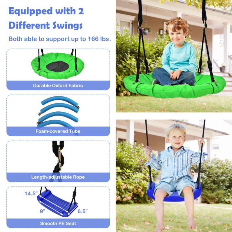 Hivvago 5-In-1 Outdoor Kids Swing Set with A-Shaped Metal Frame and Ground Stake