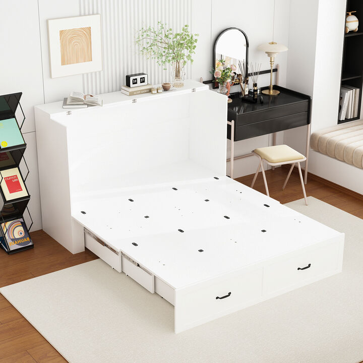 FUFU&GAGA Convertible Bed with Storage Drawers for Bedroom (61.8" W x 81.5" D x 43.9" H) White