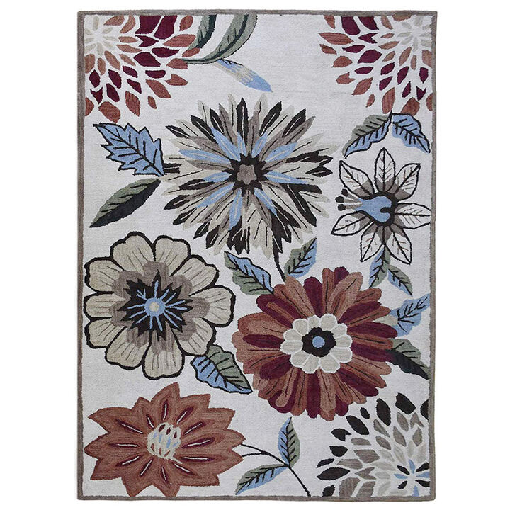 RUGSOTIC CARPETS HAND TUFTED WOOL ECO-FRIENDLY AREA RUGS  - 8'x10', Rectangle Shape, Cream, Floral Modern Design, High Pile Thick Handmade Anti Skid Area Rugs for Living Room, Bed Room (K03066)