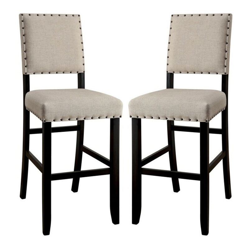SANIA II Rustic Counter Height Chair, Antique Black Finish, Set of 2-Benzara