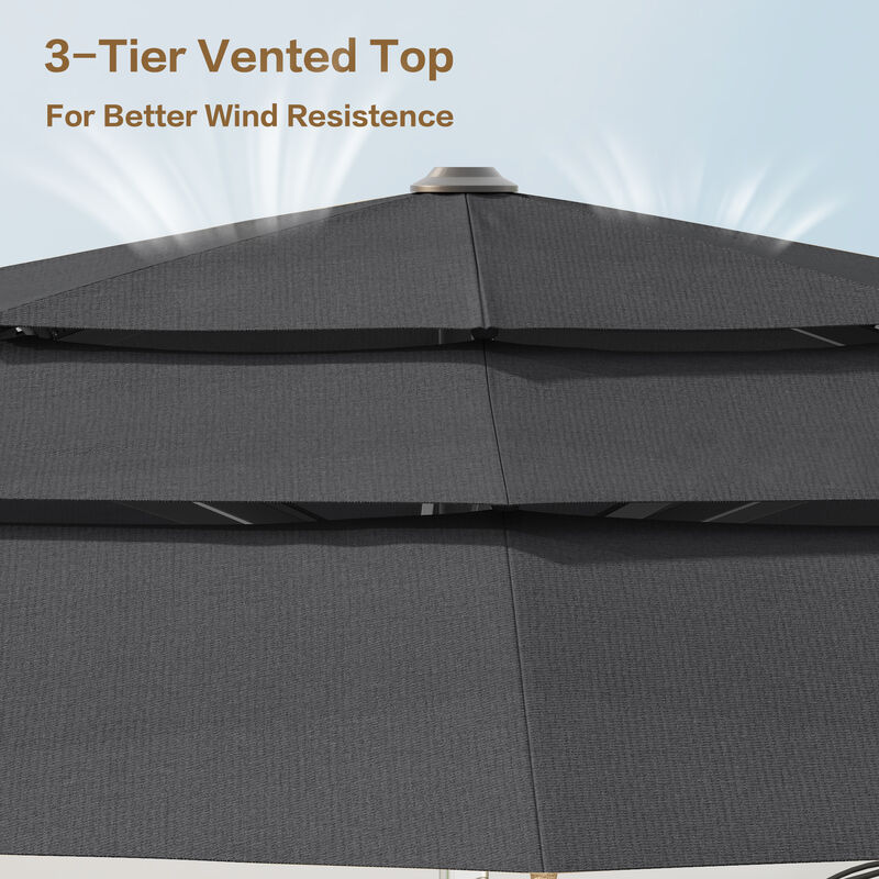FUFU&GAGA 11FT 3-Tier Patio Umbrella – Navy Blue, Crank & Tilt, Heavy-Duty Steel Frame, UV-Resistant Polyester, Outdoor Sunshade