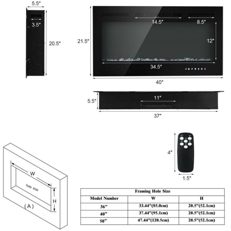 Hivvago 40-Inch Electric Fireplace Recessed with Thermostat