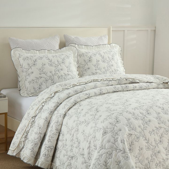 Marcielo 3-Piece 100% Cotton Oversized Ruffle Bedspread Coverlet Set Lightweight Quilt Set King