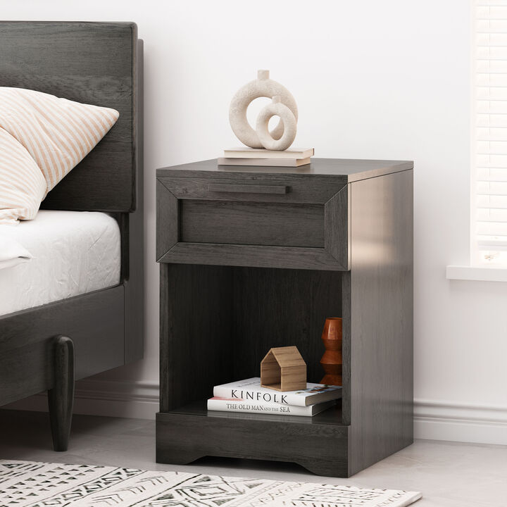 Streamdale Rustic Faux Wood Nightstands with Drawer and Shelf