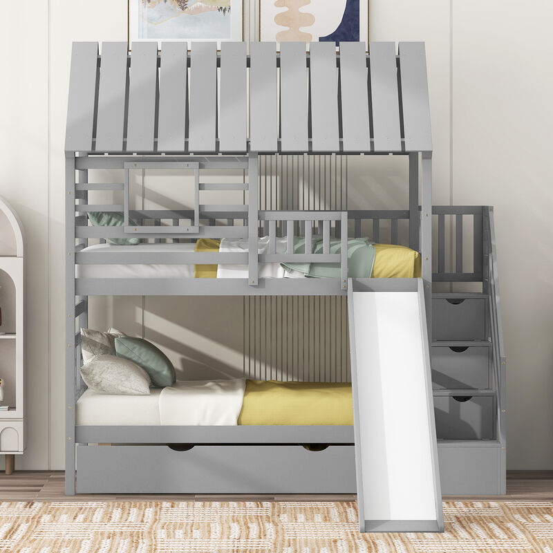 Merax House Bunk Bed with Trundle and Slide