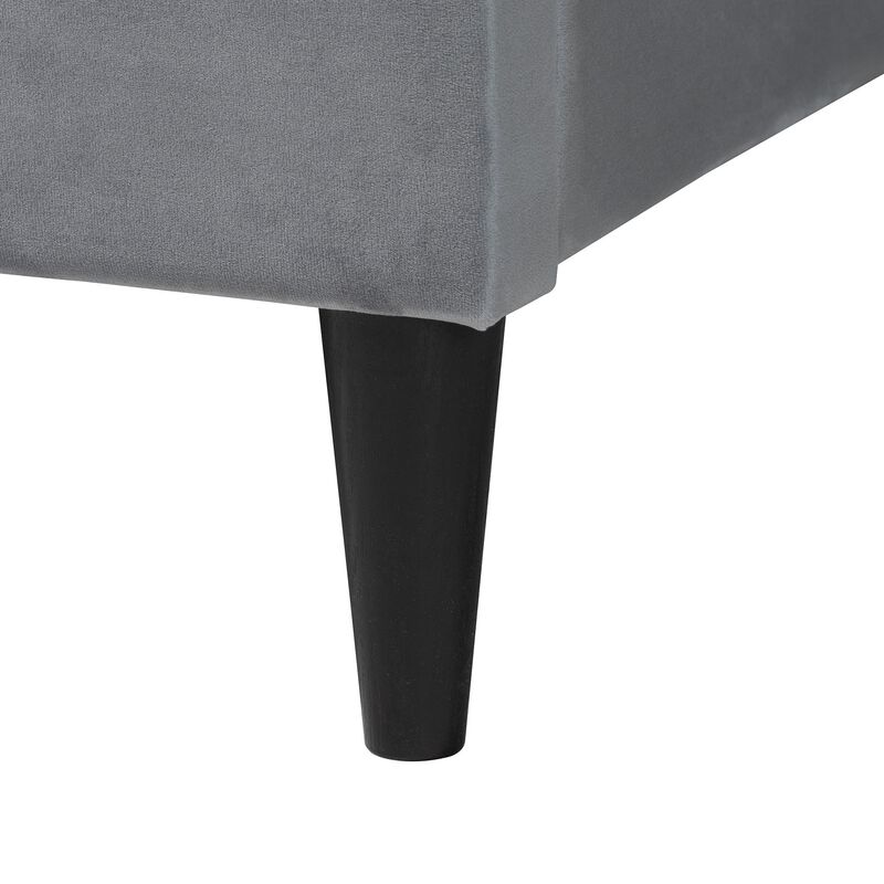 Baxton Studio Payne Modern Glam Navy Blue Velvet and Dark Brown Wood Queen Bed