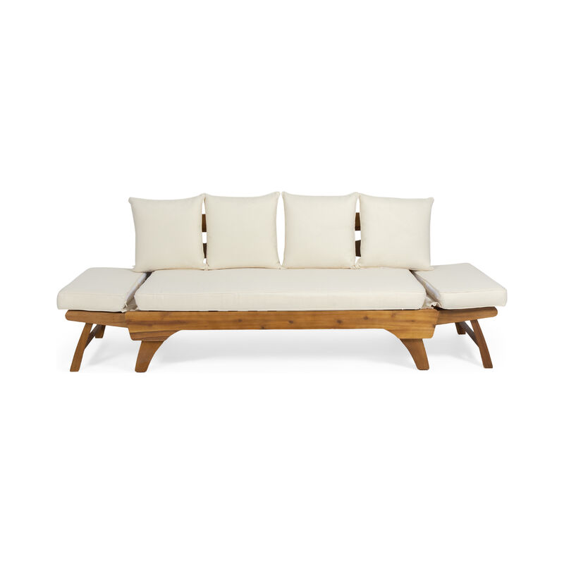 Merax Acacia Wood Patio Convertible Couch Sofa Bed