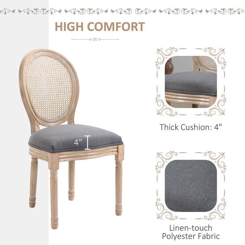 Grey French Dining: Armless Chairs with Rattan Back, Set of 2