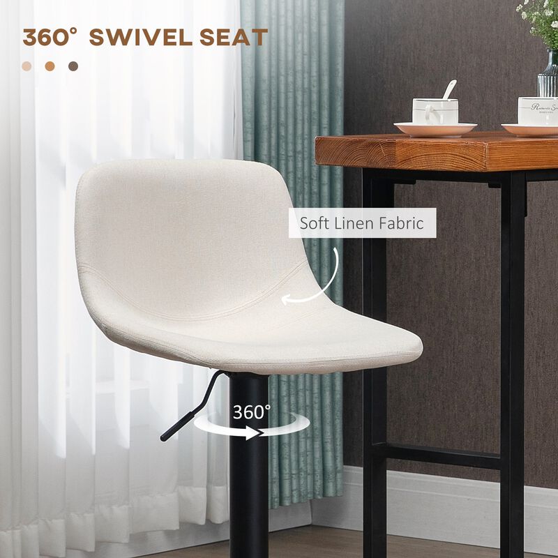 Cream White Bar Chairs: Set of 4 Adjustable Swivel Padded Stools