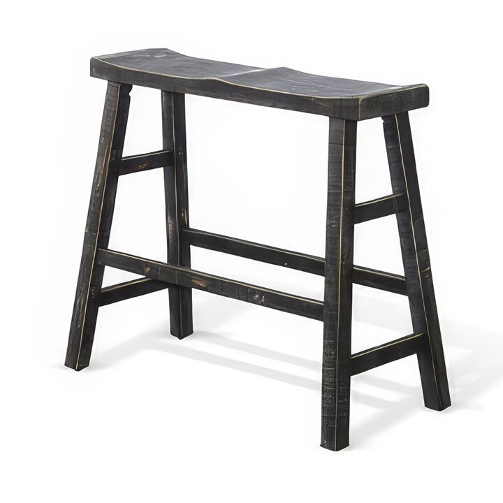 Rena Bar Height Bench, Angled Legs, 33 Inch Rustic Black Mahogany Wood - Benzara