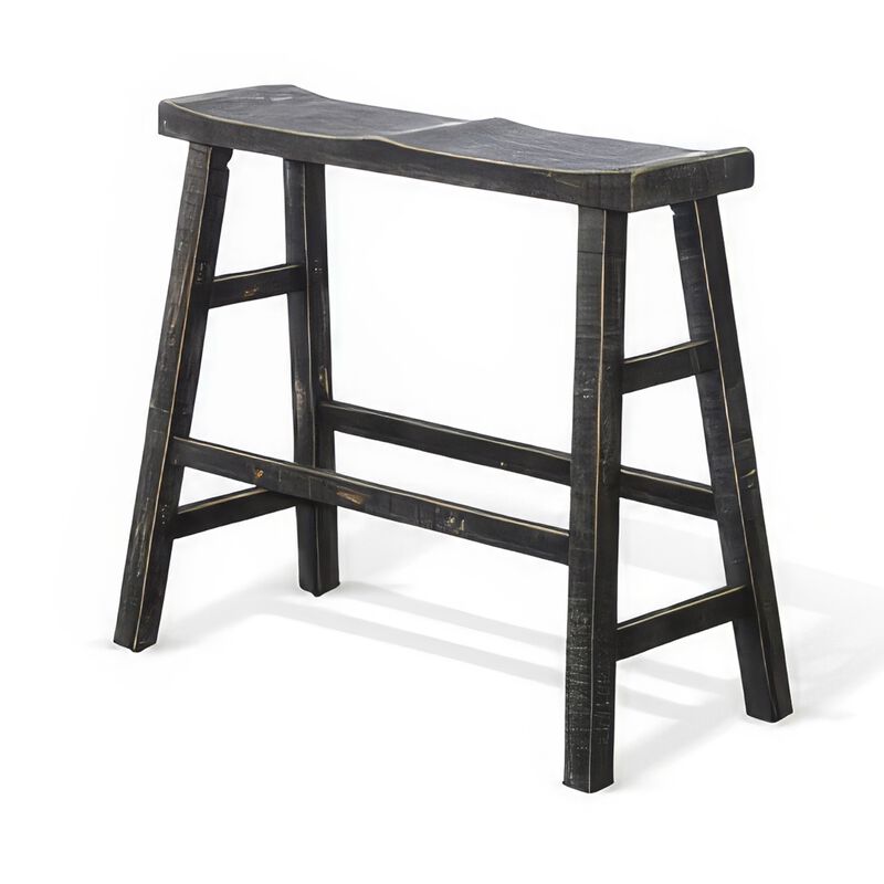 Rena Bar Height Bench, Angled Legs, 33 Inch Rustic Black Mahogany Wood - Benzara