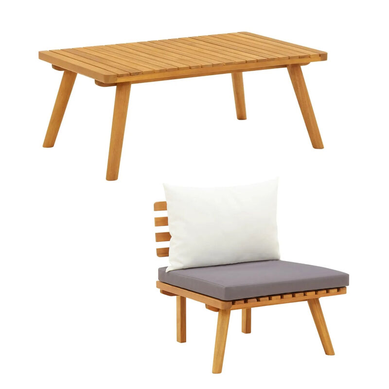 Roma 5pc Outdoor Modular Sofa Set, Table, Acacia Wood, Gray, White - Benzara