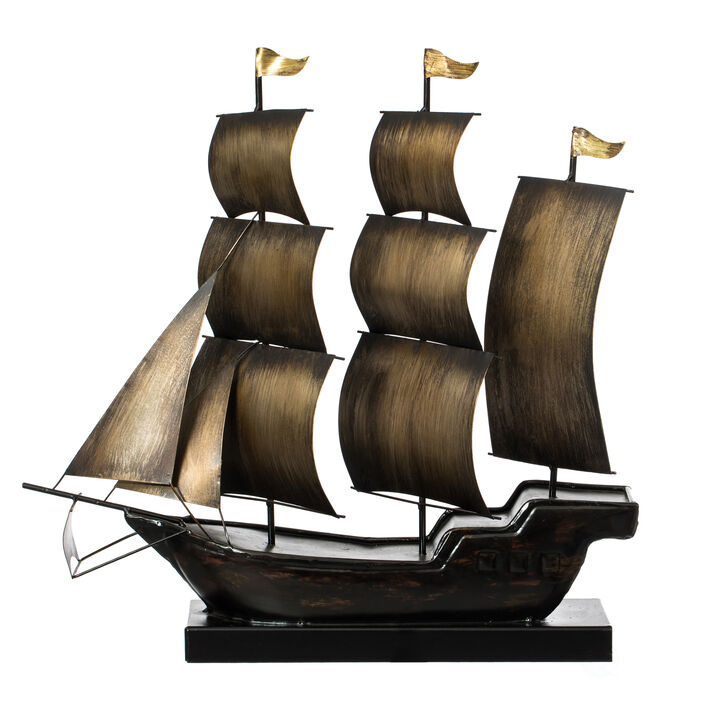 Nautical Home Decor Metal Sailboat Centerpiece Ship Decor Desktop Decoration, Natural