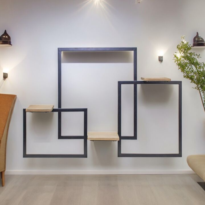 Metal Wall Hanging with Wood Shelves for Rustic Home Accent