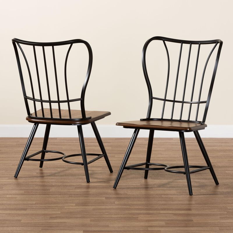 Baxton Studio Longford "Dark Walnut" Wood and Black Metal Vintage Industrial Dining Chair