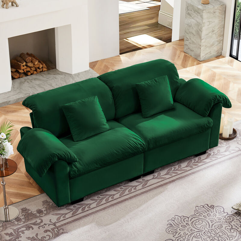 Merax Velvet Loveseat Sofa with Hidden Storage