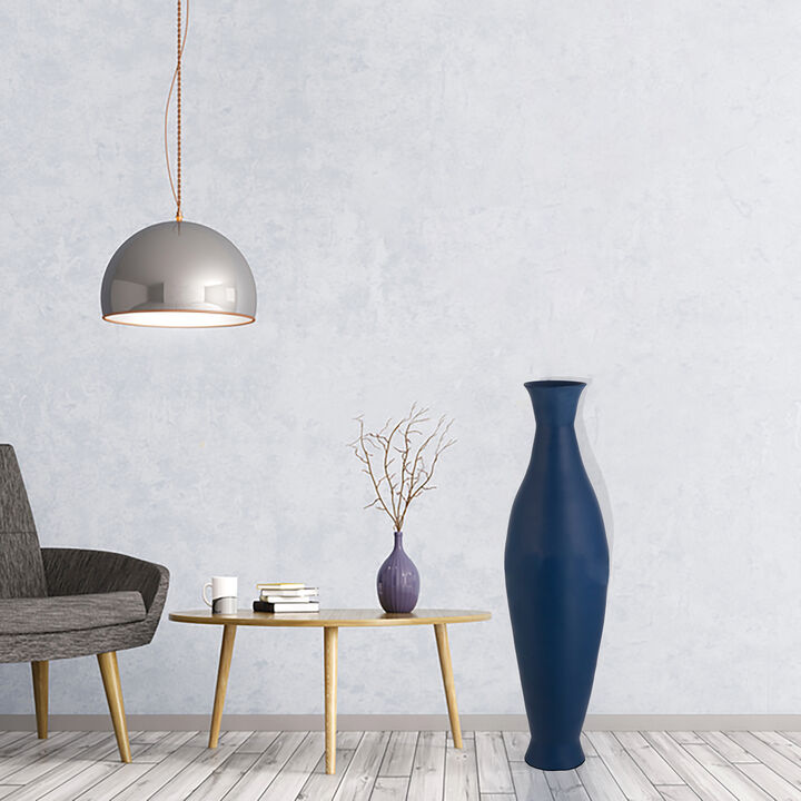 Modern Bamboo Floor Vase - Decorative 43-inch Vase for Living Room, Dining Room, or Entryway - Fill with Dried Branches or Flowers - Contemporary Tall Vase - Unique Bamboo Design, Blue