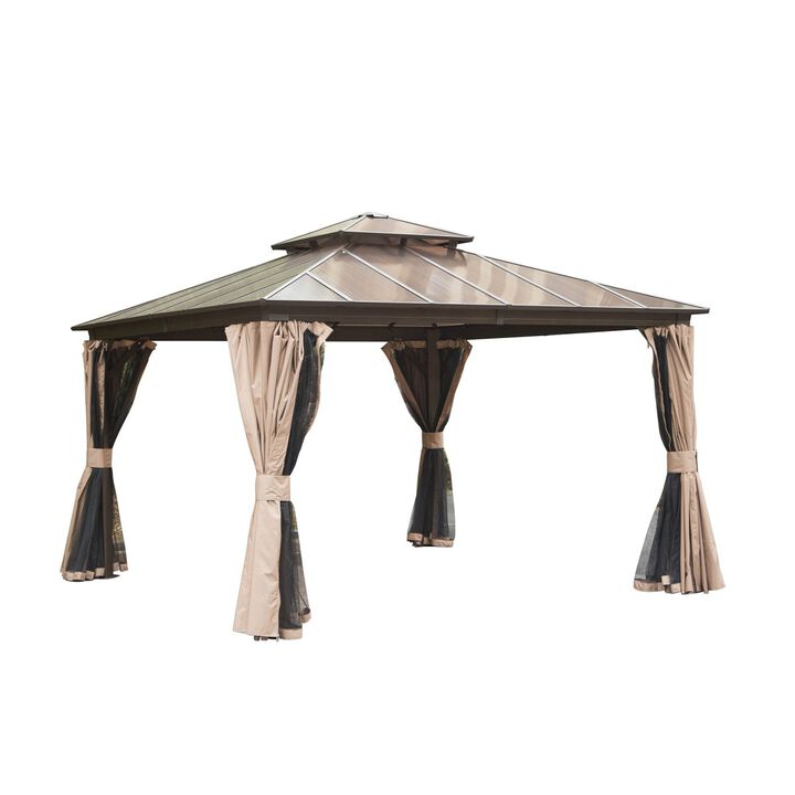 12'x12' Hardtop Gazebo with Polycarbonate Roof & Curtains