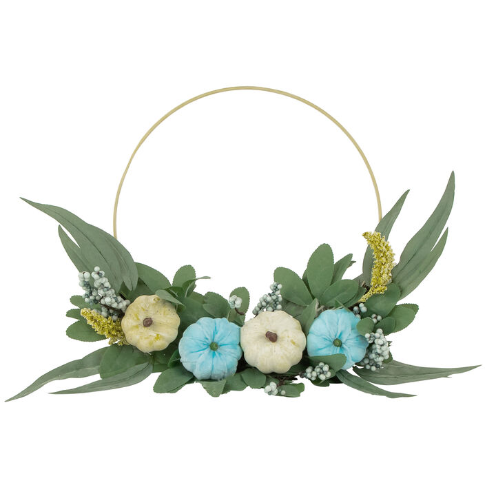 Blue Pumpkins and Foliage Thanksgiving Artificial Half Wreath  18-Inch