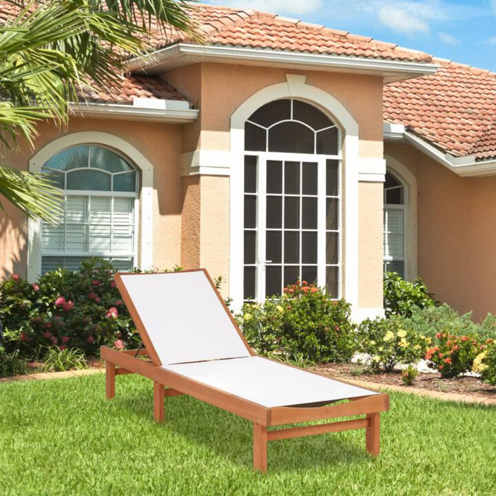 Hivvago Outdoor Wood Chaise Lounge Chair with 5-Postion Adjustable Back