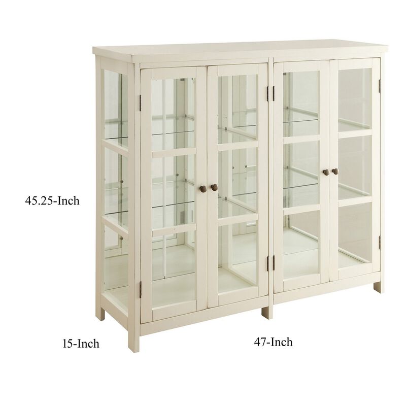 Transitional Style Wooden Accent Display Cabinet , White-Benzara