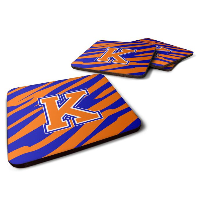 Caroline's Treasures CJ1023-KFC Monogram-Tiger Stripe-Blue Orange Foam Coasters (Set of 4), Initial Letter K, 3.5 H x 3.5 W, Multicolor